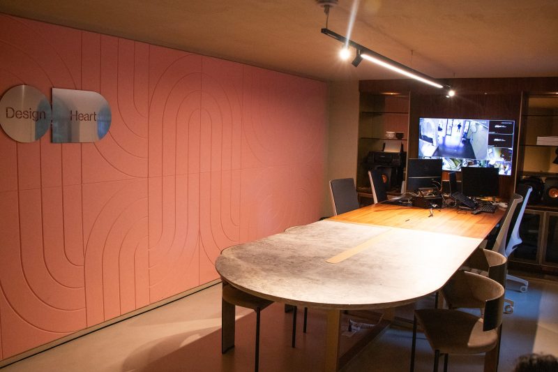 Acoustic Wall at our DesignLab Showroom. Panels are made with recycled PET materials