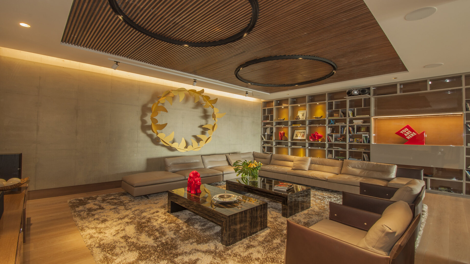 Living room with decorative lights and calid colors